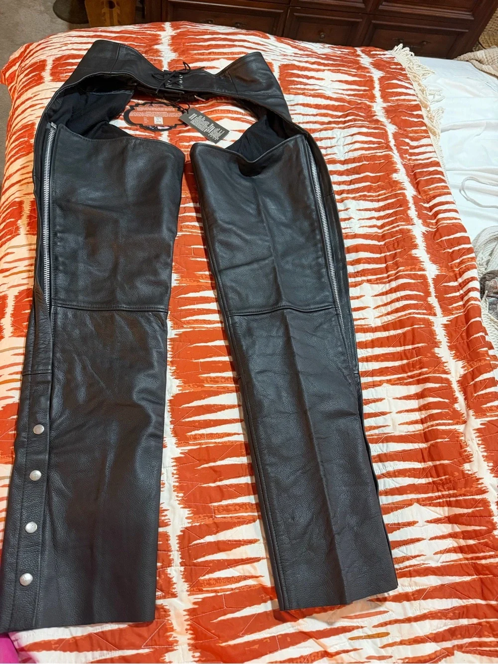 Men's Black Genuine Leather Bootcut Jeans Chaps